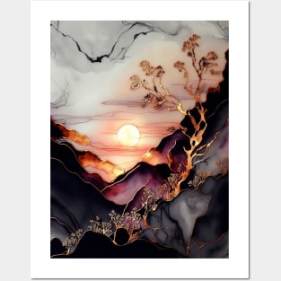 Rose Gold Sunset - Abstract Alcohol Ink Resin Art Posters and Art